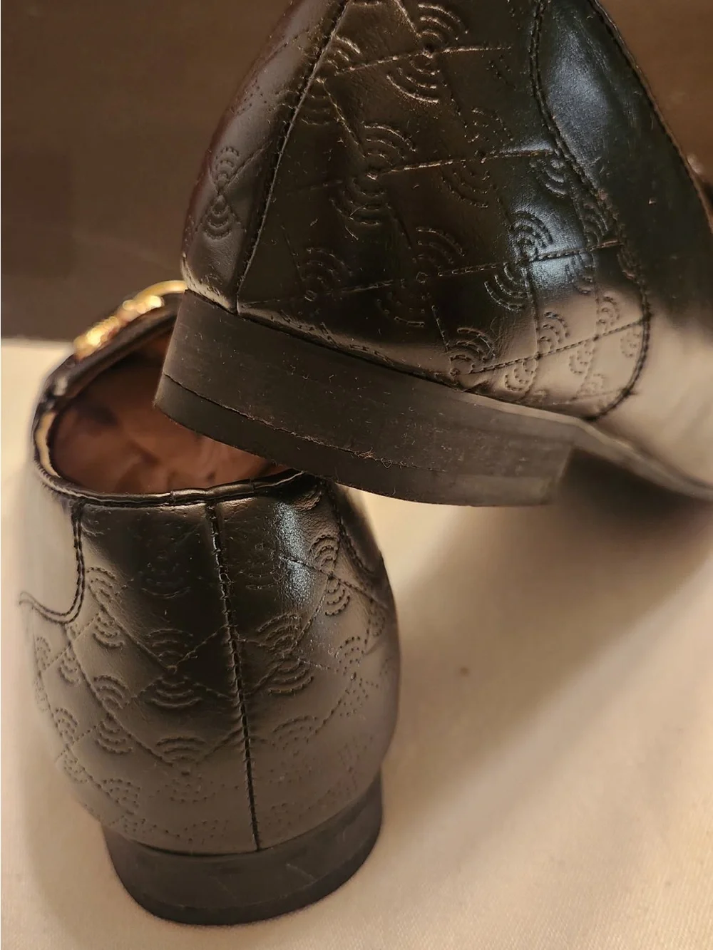 Meijiana Men's Black Quilted Slip-On Loafers with Gold Chain Accent